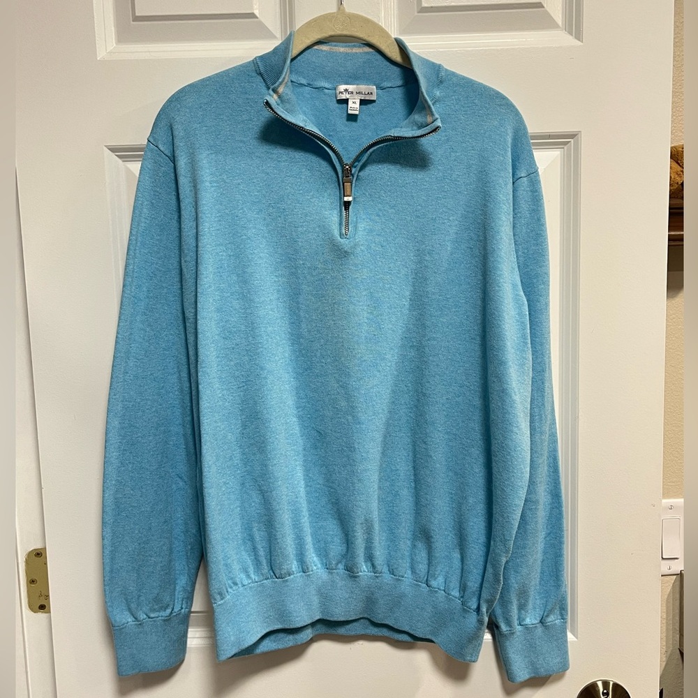 PETER MILLAR Men's Island Blue Quarter Zip Pullover Sweater